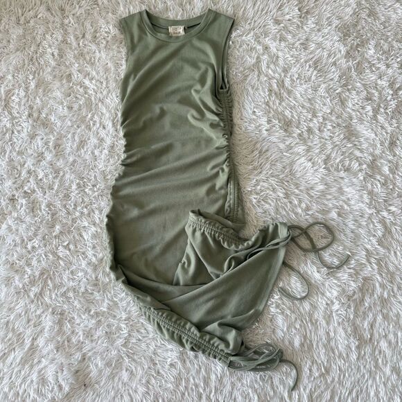Style Rack Minimalist Sage Green Sleeveless Side Tie Midi Dress Size S - Picture 5 of 6
